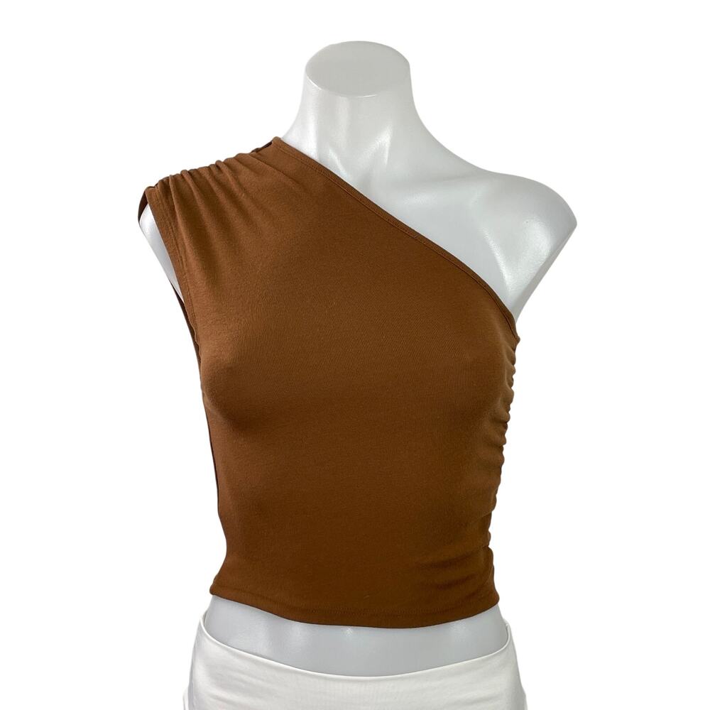 Silence + Noise Brown Sleeveless One Shoulder Cropped Blouse Tank Top Size SP